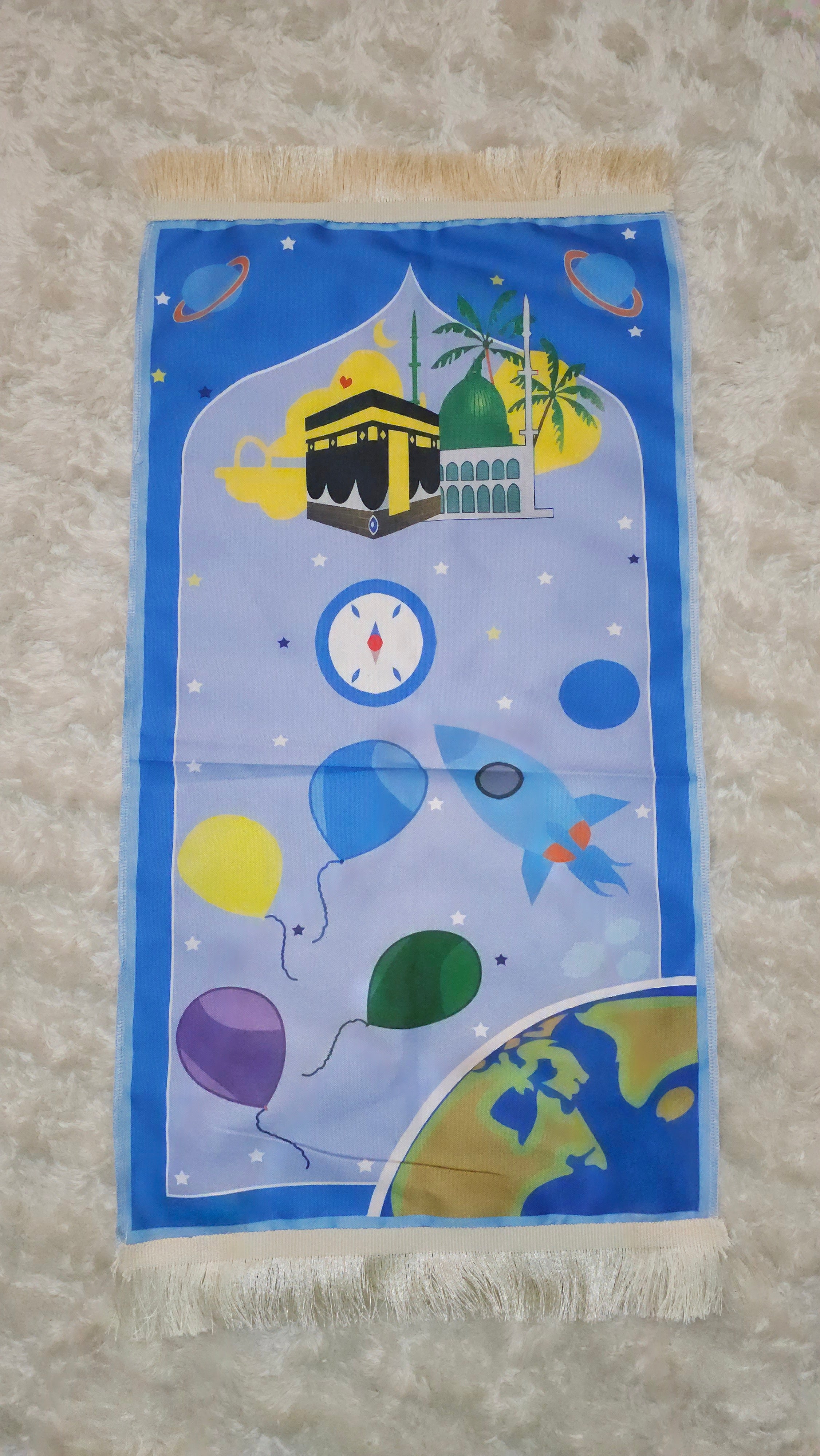 Uzay Temalı Mavi Tekli Seccade Ve Tesbih