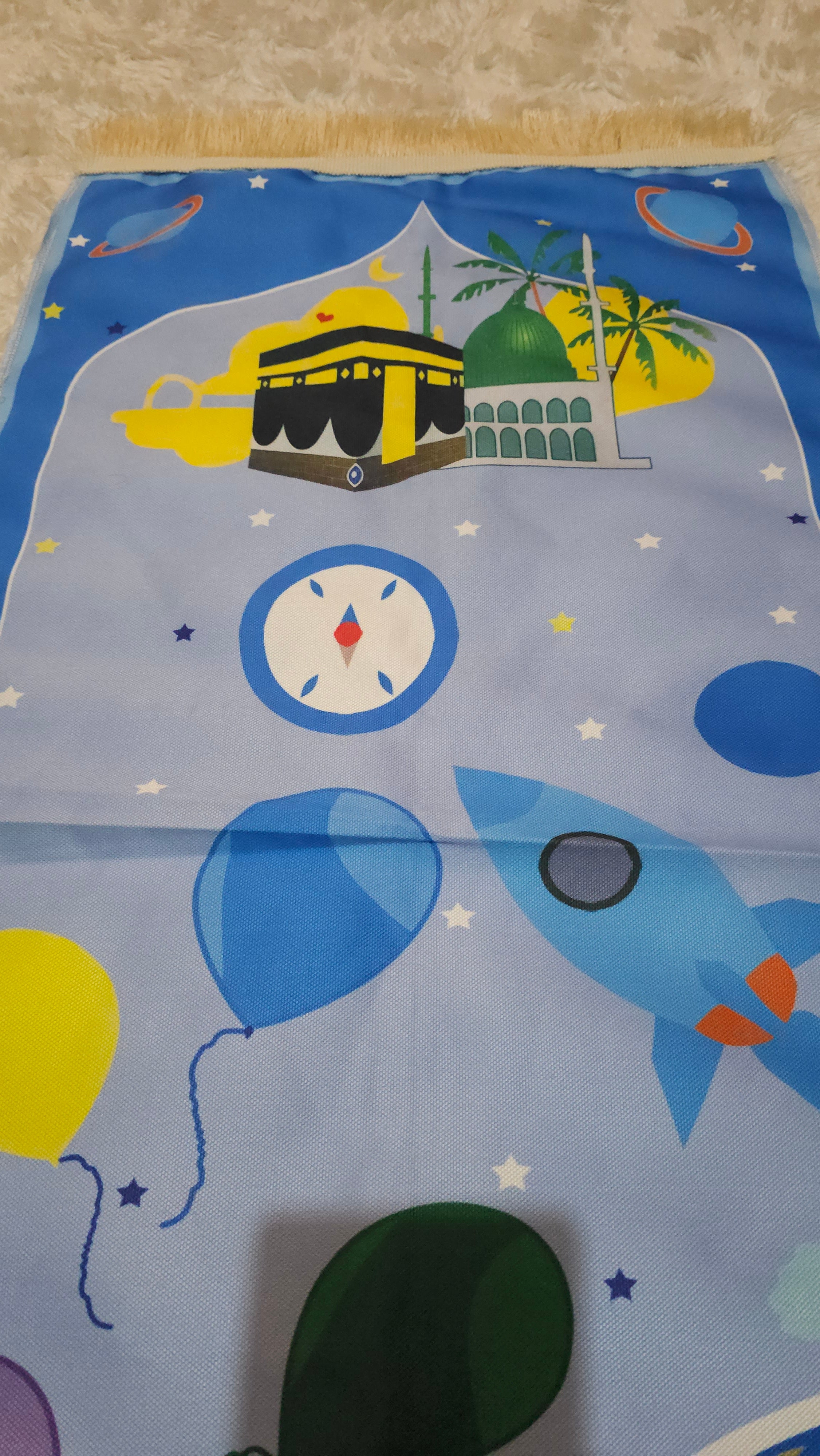 Uzay Temalı Mavi Tekli Seccade Ve Tesbih