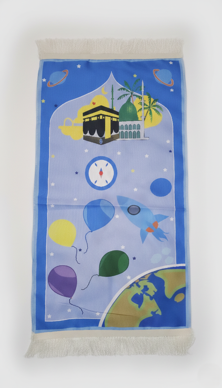 Uzay Temalı Mavi Tekli Seccade Ve Tesbih